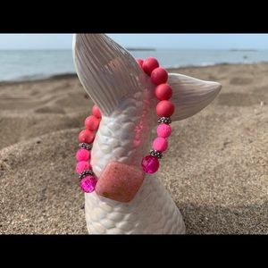 Pink Lava Bead Bracelet with Statement Bead